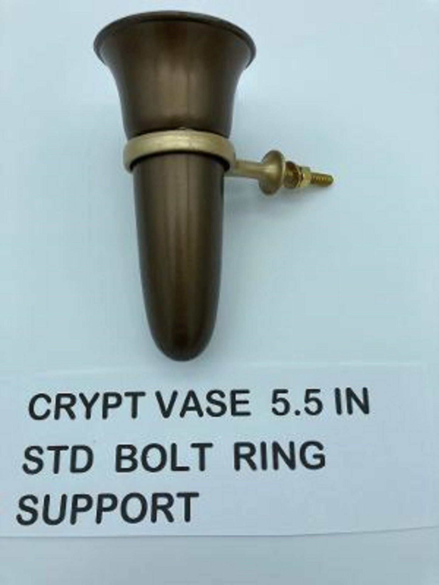 Crypt / Mausoleum  Flower Brown Vase - 5.5 IN with Standard Old GOLD Metal Bolt Ring Support -