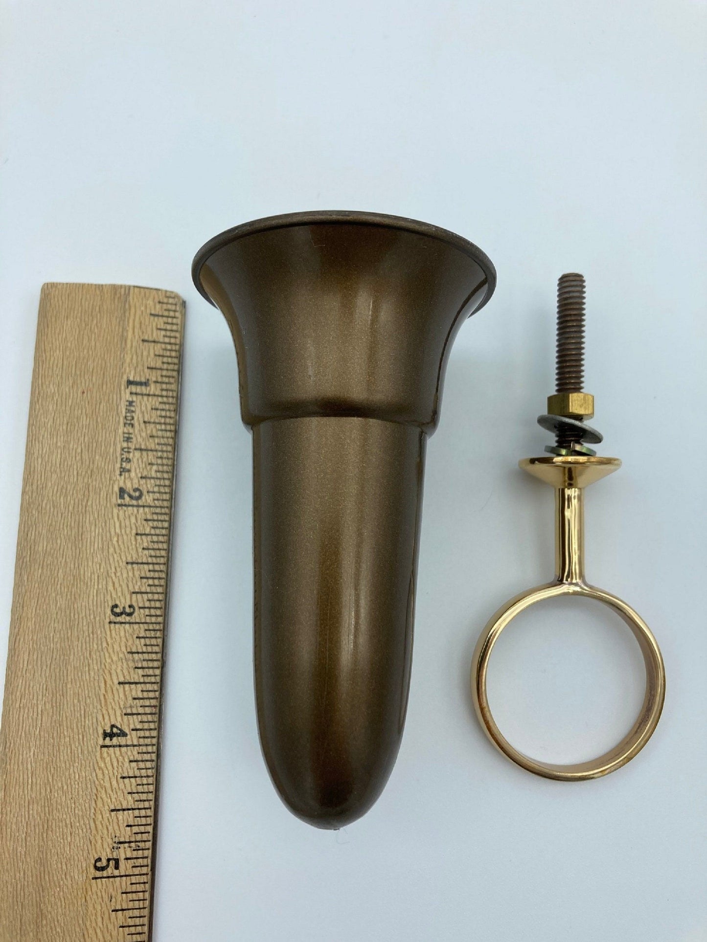 Mausoleum Niche Brown Vase 4.0 inch with Brite Solid BRONZE  Metal Bolt Ring Support - Royal Duchess -