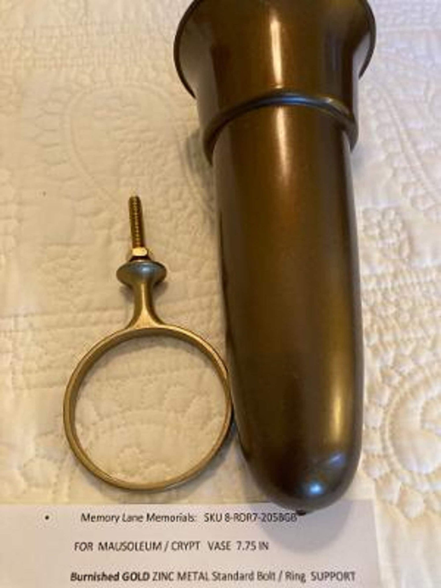 Custom Engraved Crypt Mausoleum Brown Vase Royal Duchess 8 IN - Add 3 Personal Engraved Initials - Old Gold Bolt Ring Support