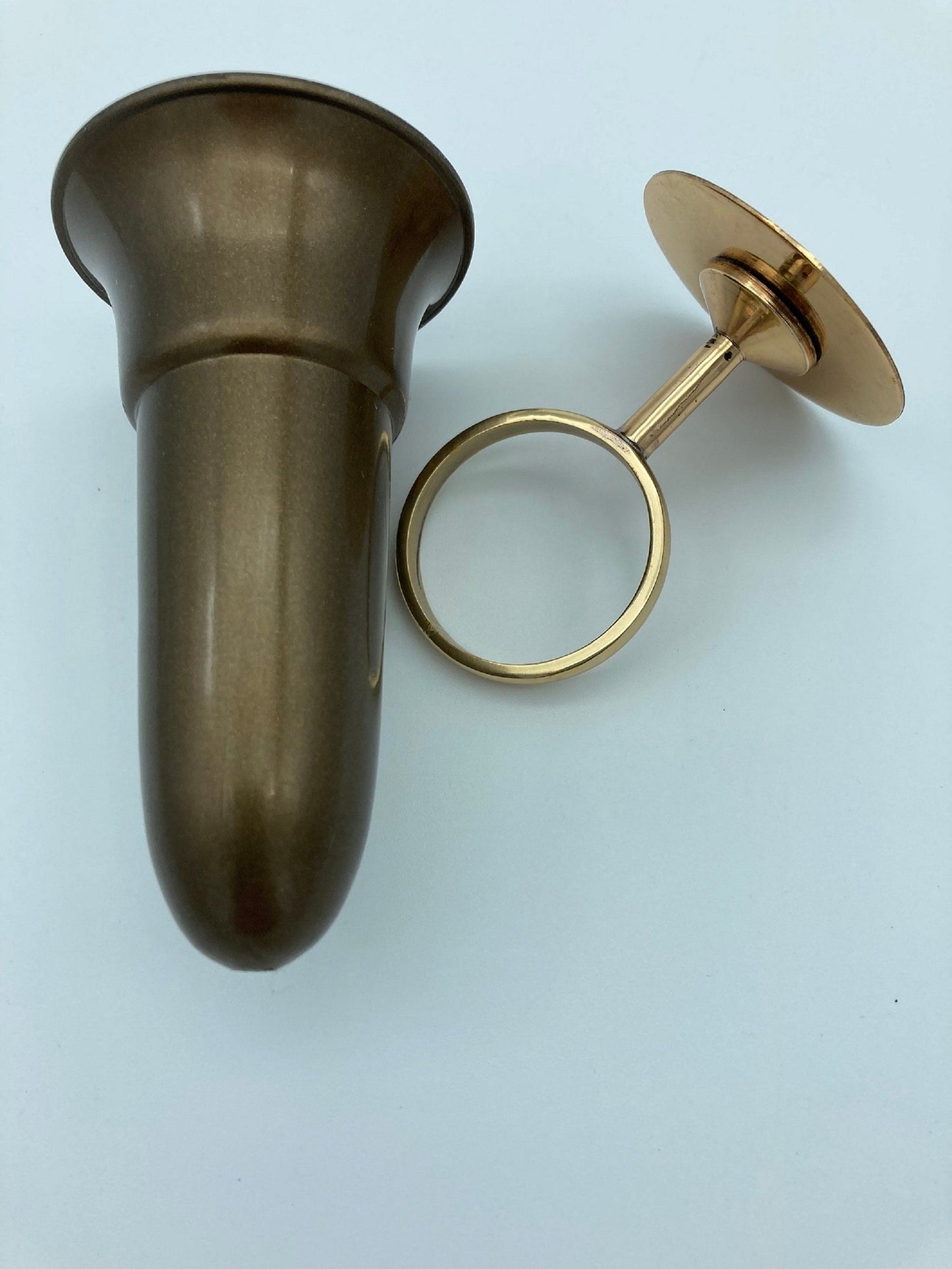 Mausoleum Niche Brown Vase 4.0 IN with 2 IN Disc Base of Solid Jeweler Bronze Metal Ring Support - Royal Duchess