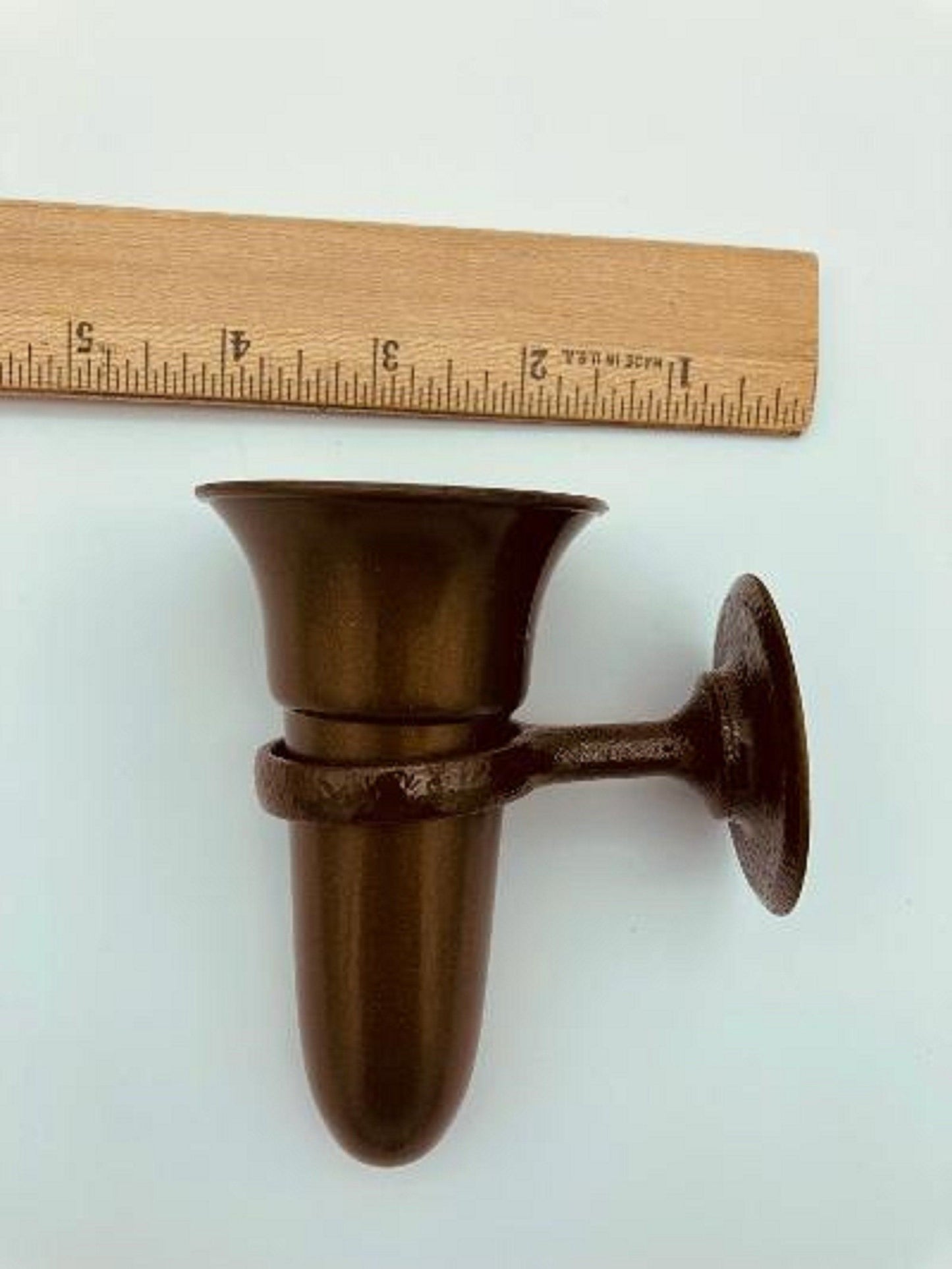 Niche Crypt Mausoleum Brown Vase 4 inch with (Epoxy) Disc Base Ring Support -