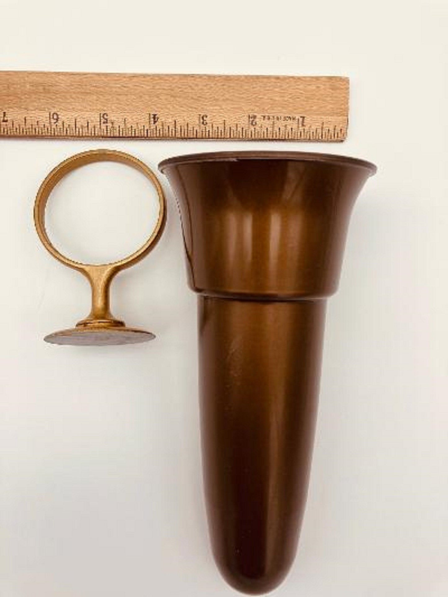 Mausoleum Bronze Crypt Vase 8 inch Old GOLD Ring Disc Base (epoxy) Support (7.75 IN)