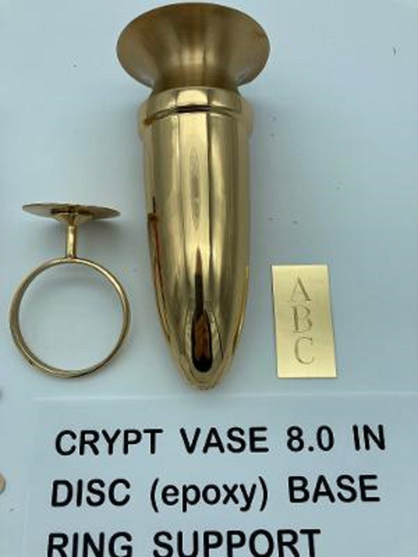 CUSTOM ENGRAVED Crypt Mausoleum Niche Vase - Bronze Metal 7 Inch - Add 3 Personal Engraved Initials