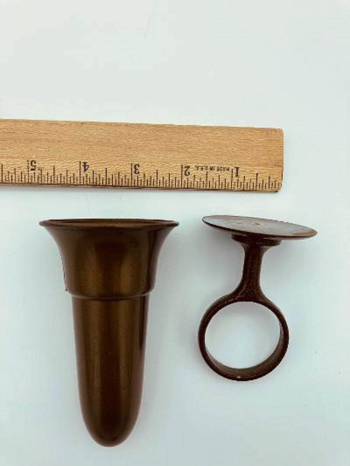 Niche Crypt Mausoleum Brown Vase 4 inch with (Epoxy) Disc Base Ring Support -