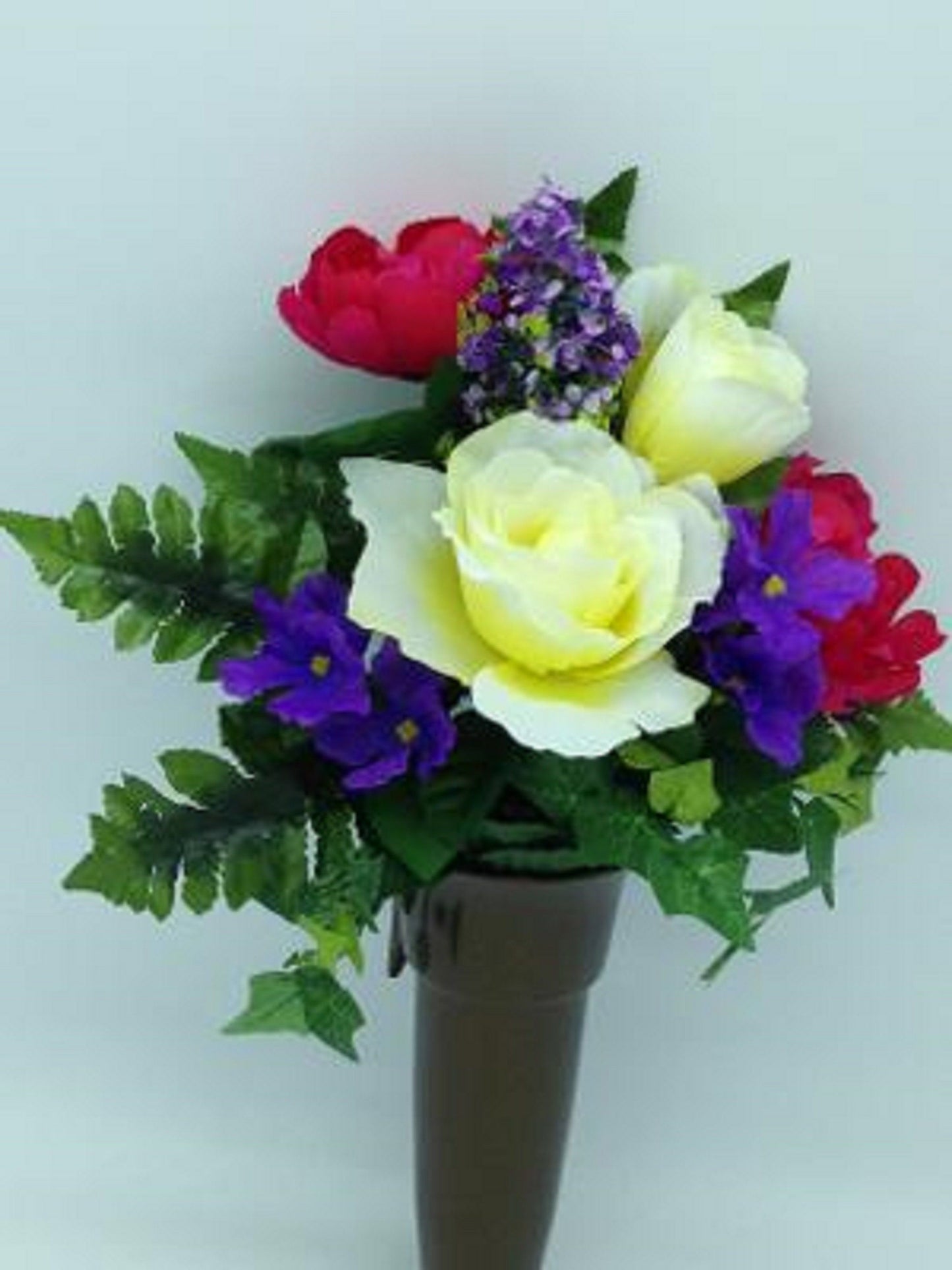 Silk Flowers and Crypt Mausoleum Vase with Button Bolt Support