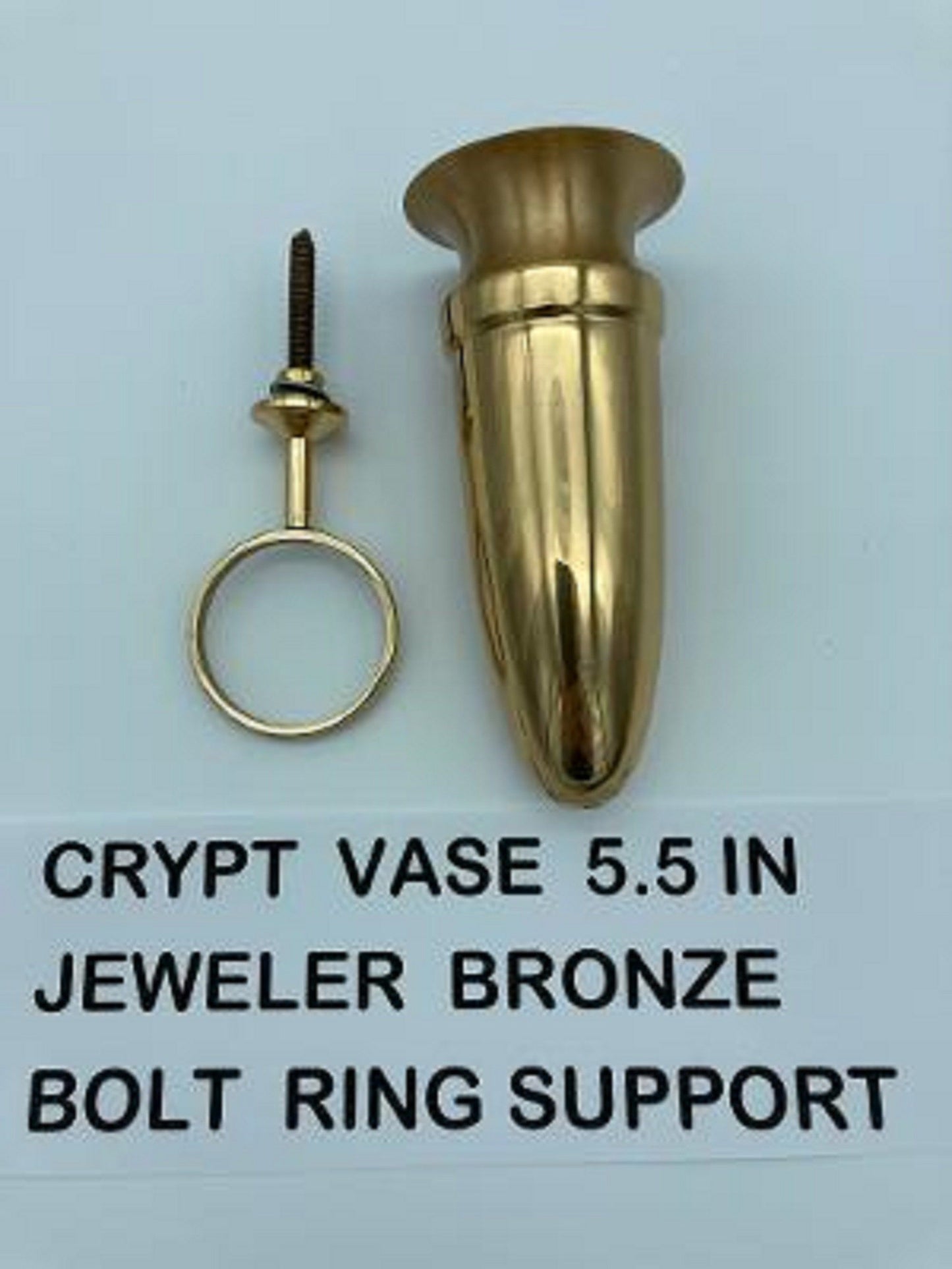 Crypt Mausoleum Niche Bronze Metal Vase - 5 Inch with Bronze Bolt / Ring Base -