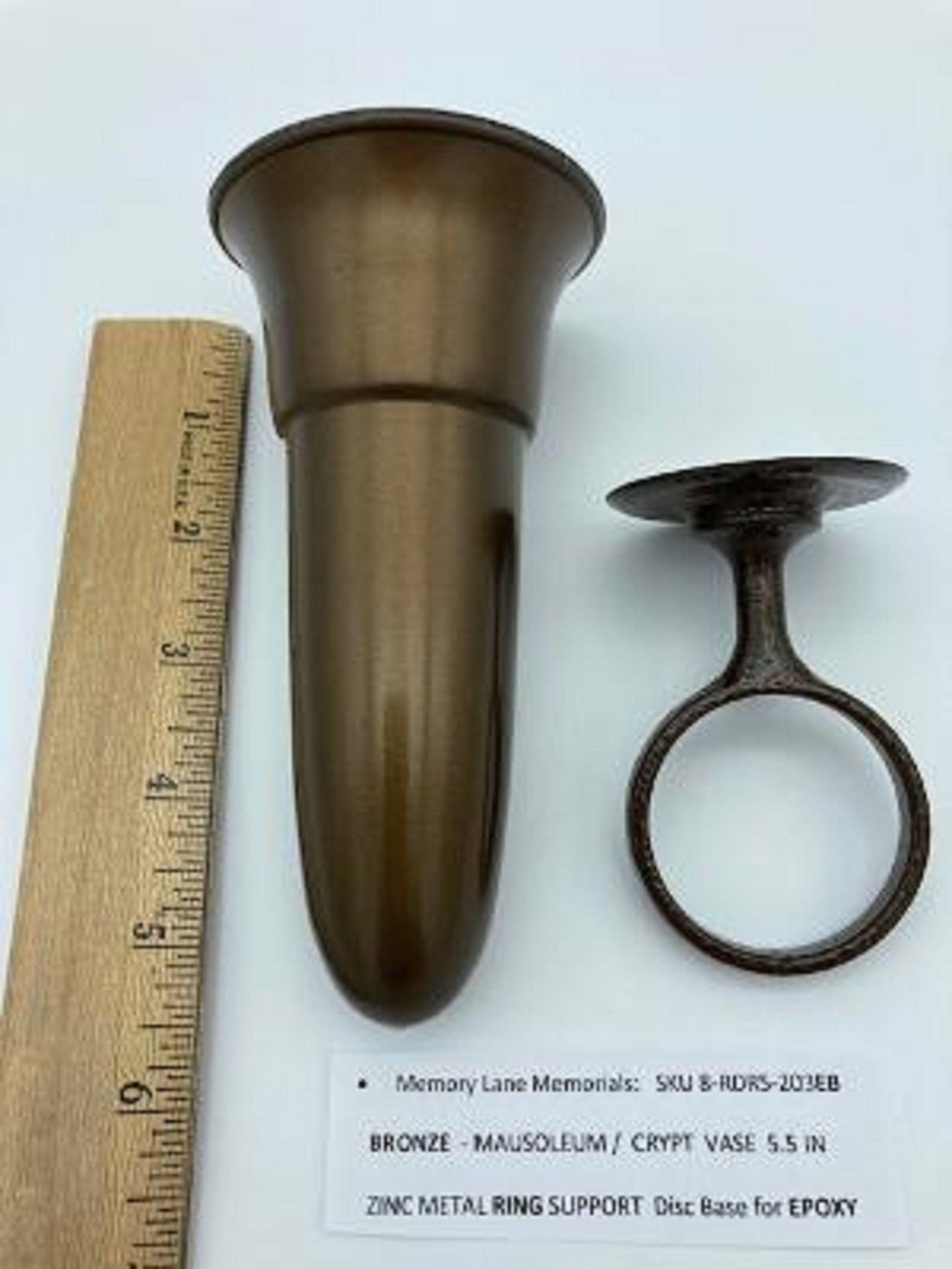 Mausoleum Crypt Brown Vase 5.5 inch - (Epoxy) Disc Base Ring Support -