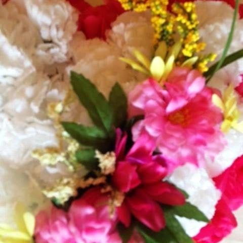 FLOWER Cemetery HEART on Easel with Silk Pink Carnations  for grave-site presentation in remembrance of loved ones -