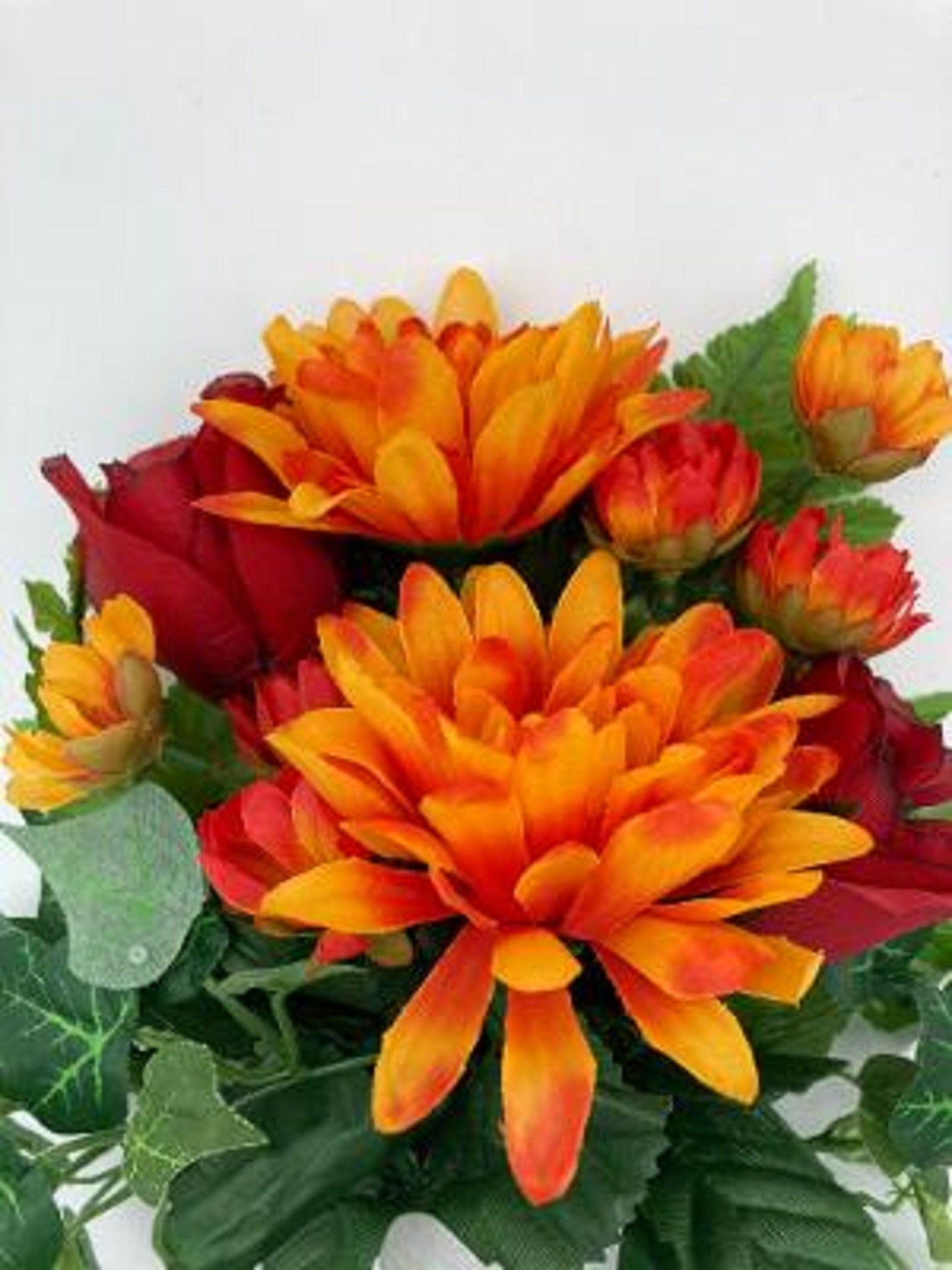 CRYPT / MAUSOLEUM Bouquet (No Vase) of Silk ROSES, Delphiniums, Ivy for Presentation in Remembrance of Loved Ones -