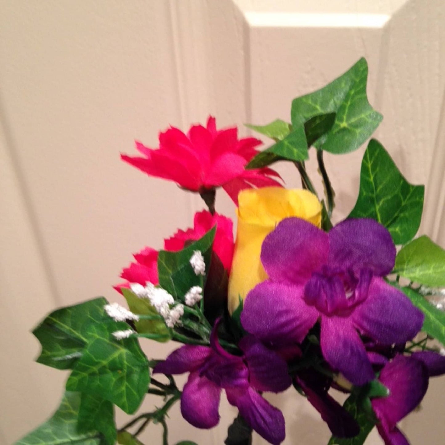 Artificial Flower for Niche Crypt Arrangement (No Vase) of Rose Delphinium Bell Ivy -