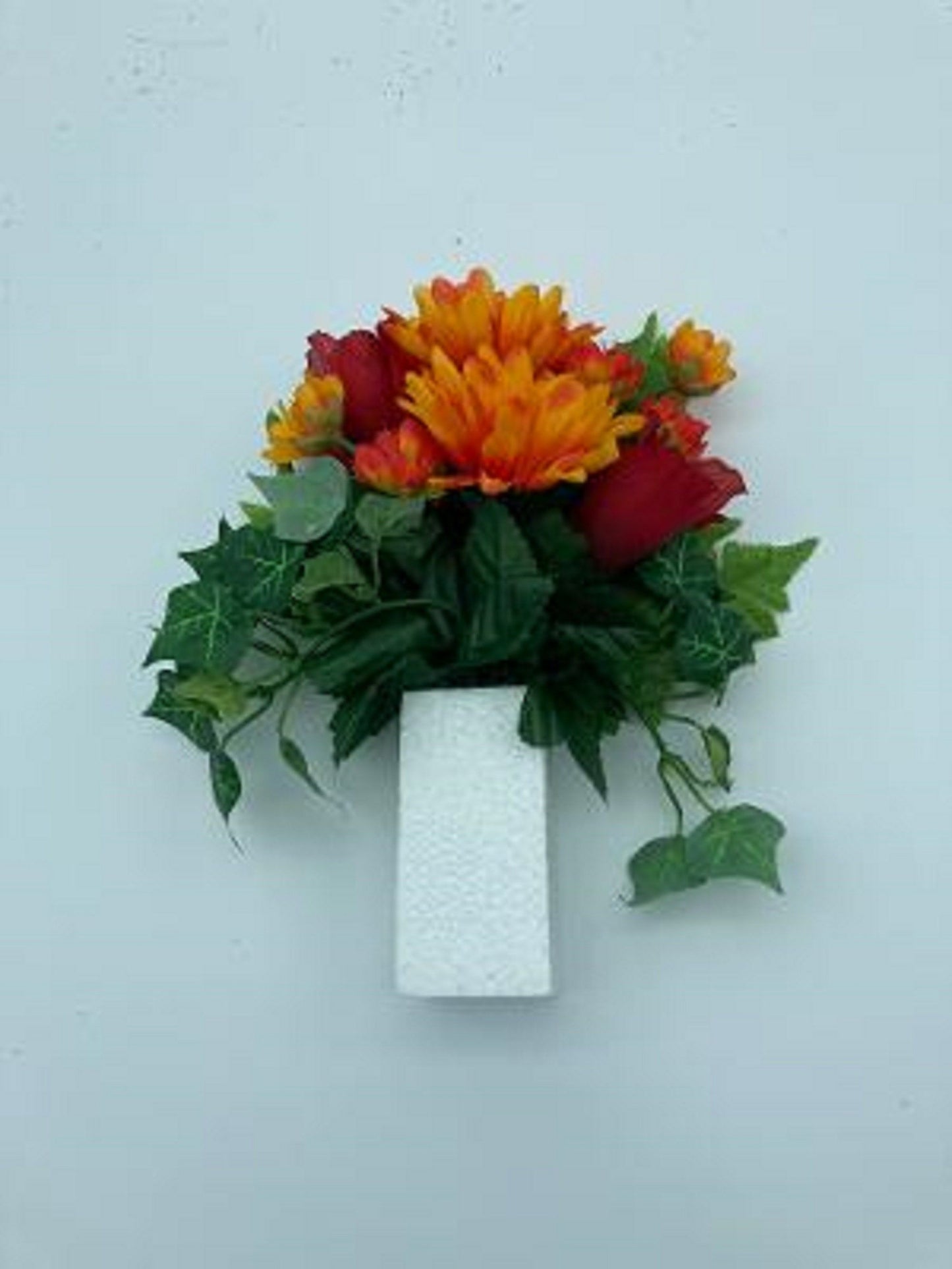 CRYPT / MAUSOLEUM Bouquet (No Vase) of Silk ROSES, Delphiniums, Ivy for Presentation in Remembrance of Loved Ones -