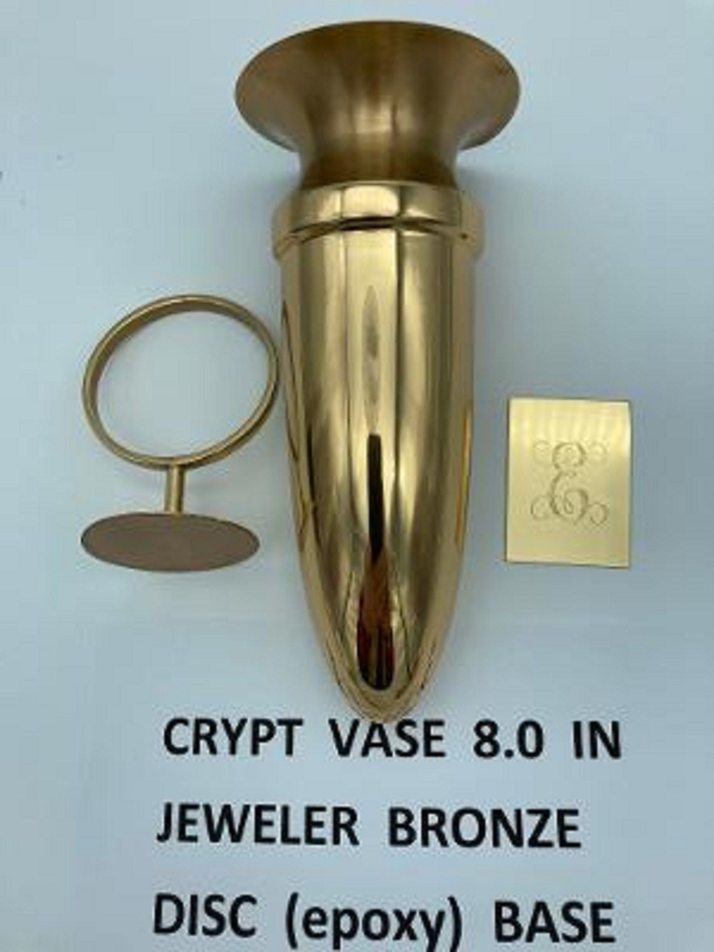 CUSTOM ENGRAVED Crypt Mausoleum Niche Vase - Bronze Metal 7 Inch - Add 1 Personal Engraved Initial