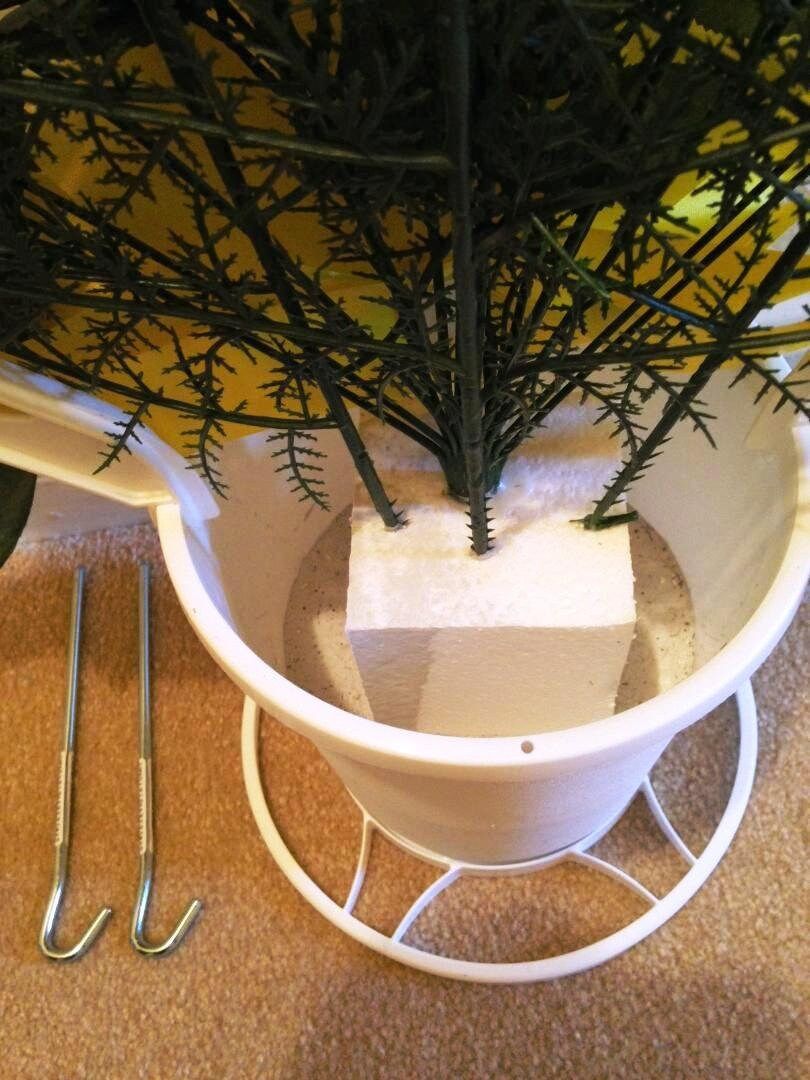 Cemetery Silk Flower YELLOW ROSEBUDS in Hoop Handle for Grave-site Presentation in Remembrance of Loved Ones -