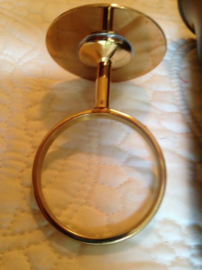 Mausoleum Crypt Brown Vase 5.5 inch with 2 IN Disc Base of Brite BRONZE Metal Ring Support - Royal Duchess -