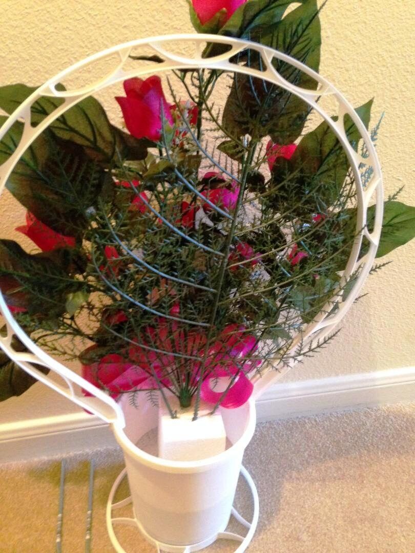 CEMETERY SILK Flower Burgundy ROSEBUDS, Hoop Handle Basket for Grave-site Presentation in Remembrance of Loved Ones -