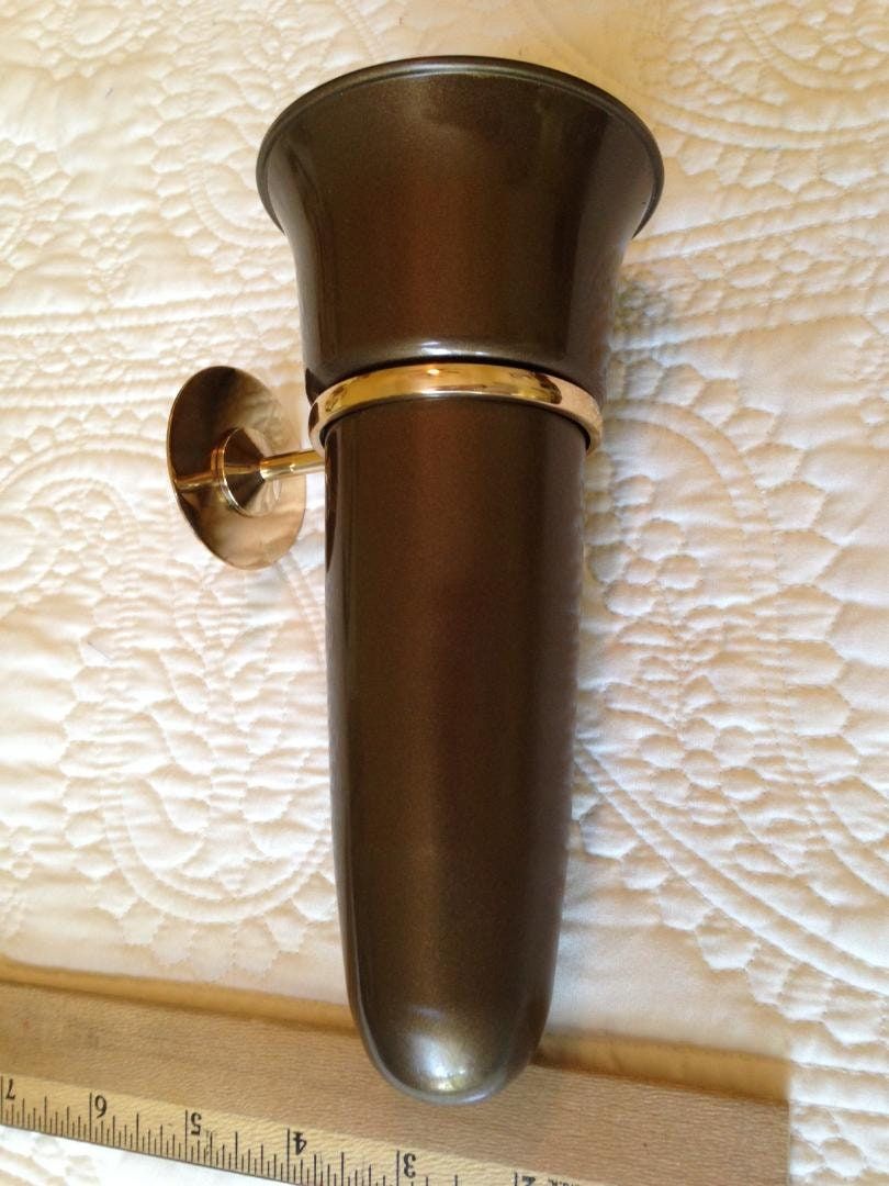 Mausoleum Crypt Brown Vase 8 inch (Epoxy) Disc Base with Brite Jeweler Grade Bronze Metal Ring Support (7.75 IN) -