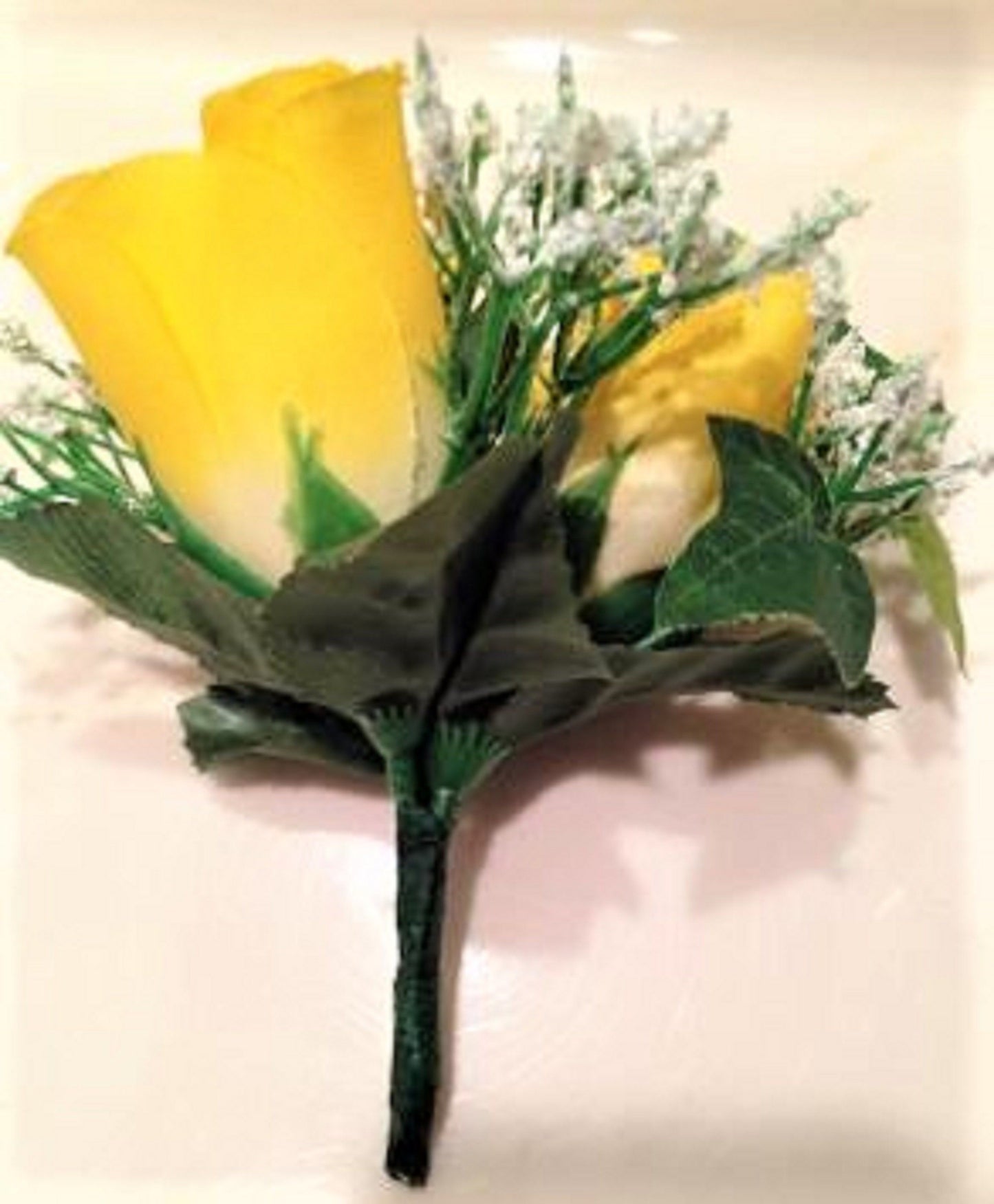 Niche / Crypt Silk Flower arrangement of Yellow Rose Baby's Breath Ivy - NO Vase