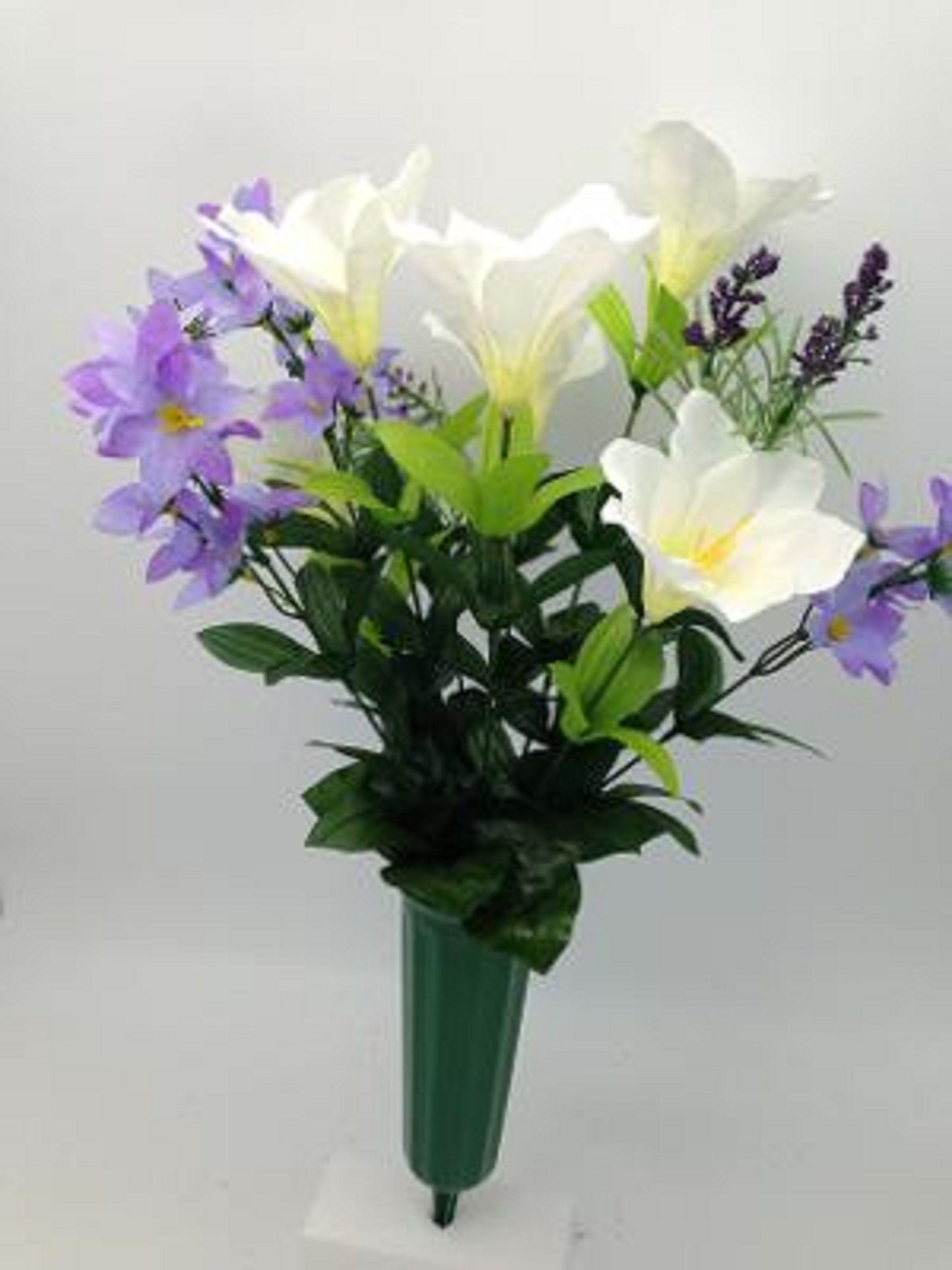 Artificial Flower Cemetery Vase Lily with Purple Water Lily Accent