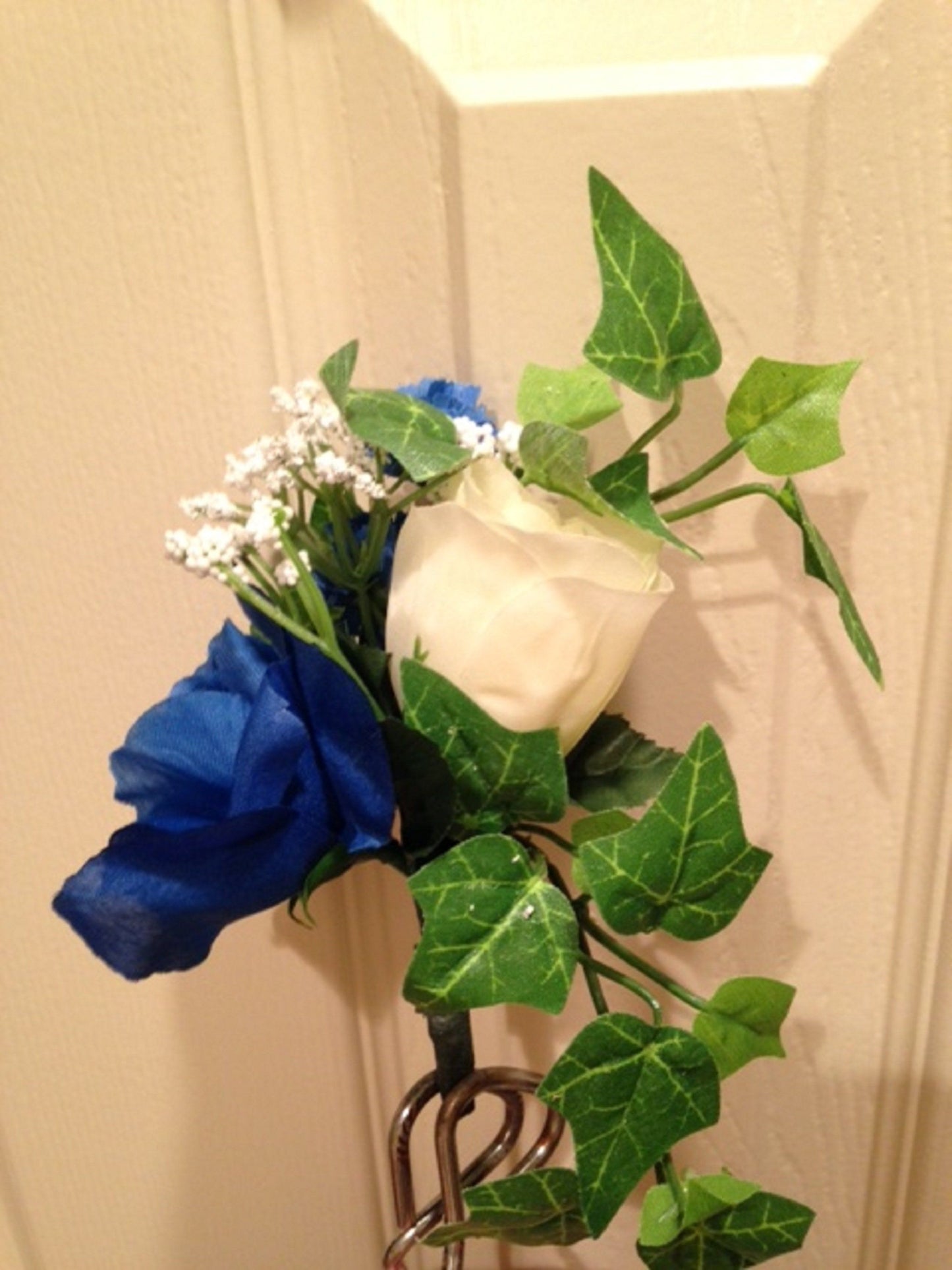 Artificial Flower Niche / Crypt Arrangement (NO Vase) of Rose Delphinium Baby's Breath Ivy -