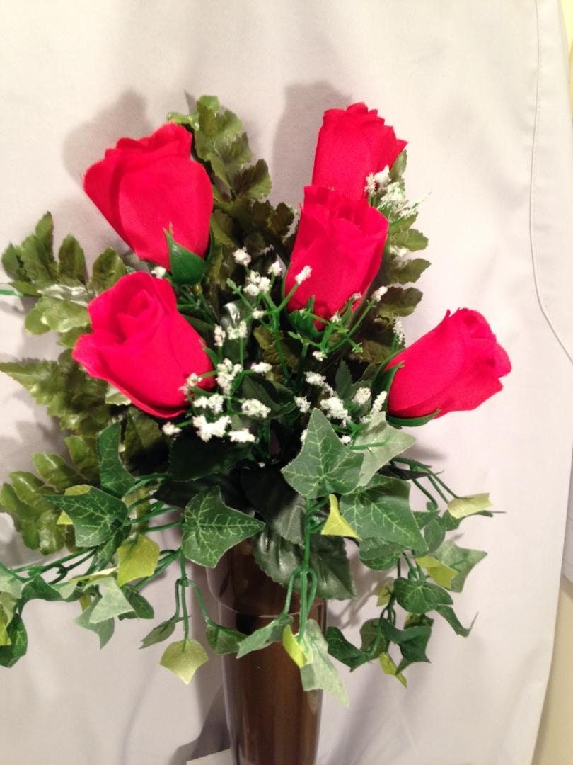 Crypt Mausoleum Vase & Silk Flowers w/ Disc Base Ring for Epoxy