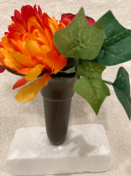 Niche Crypt Silk Flower Arrangement of Red Rose, Mum, Delphiniums &  Ivy -NO VASE