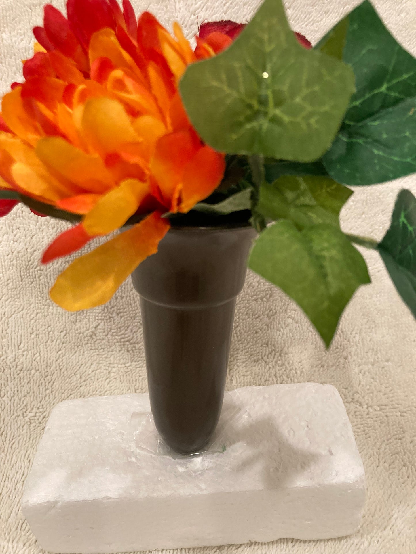 Niche Crypt Silk Flower Arrangement of Red Rose, Mum, Delphiniums &  Ivy -NO VASE