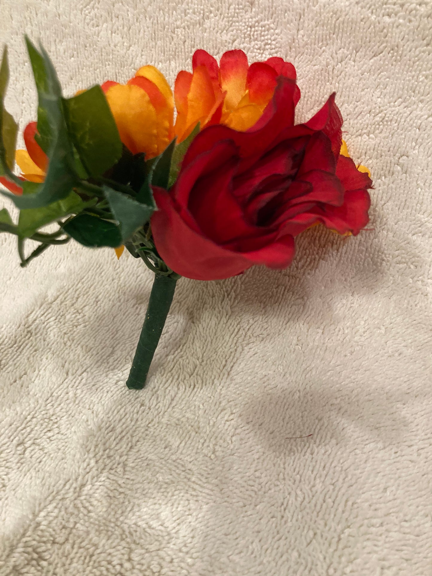 Niche Crypt Silk Flower Arrangement of Red Rose, Mum, Delphiniums &  Ivy -NO VASE