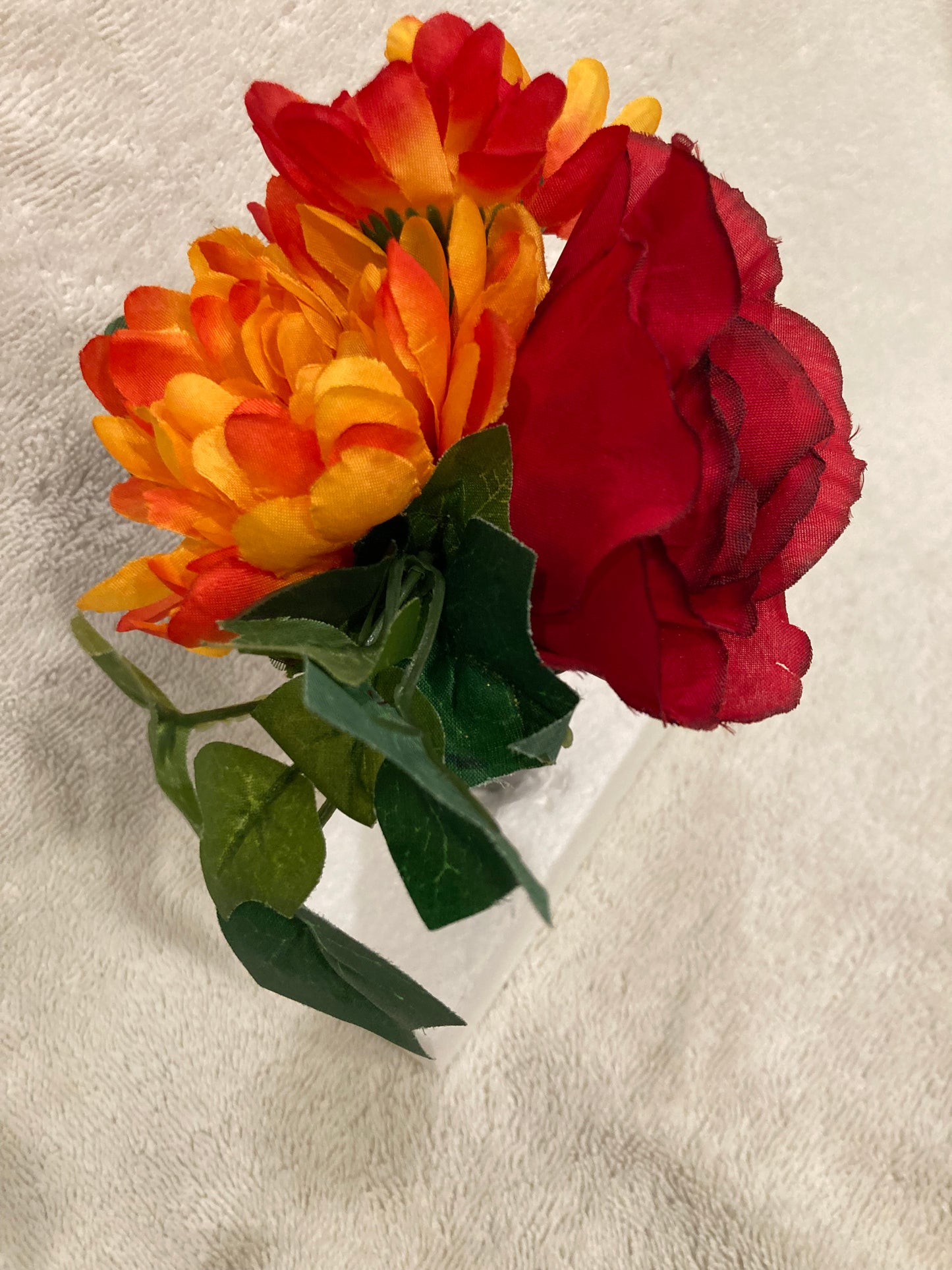 Niche Crypt Silk Flower Arrangement of Red Rose, Mum, Delphiniums &  Ivy -NO VASE