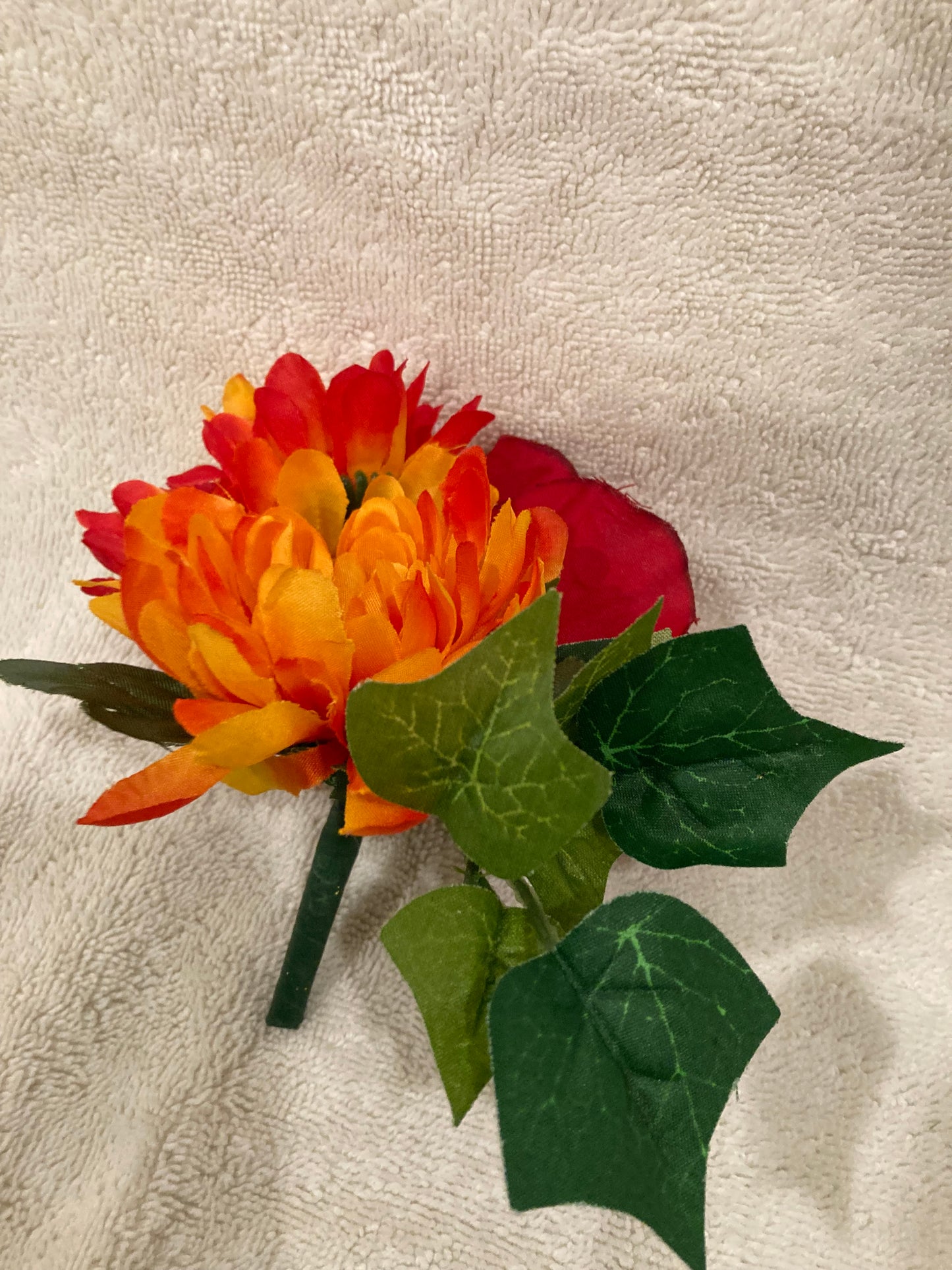 Niche Crypt Silk Flower Arrangement of Red Rose, Mum, Delphiniums &  Ivy -NO VASE