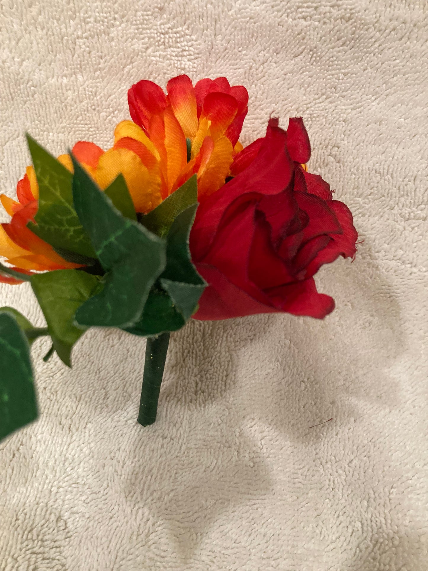 Niche Crypt Silk Flower Arrangement of Red Rose, Mum, Delphiniums &  Ivy -NO VASE