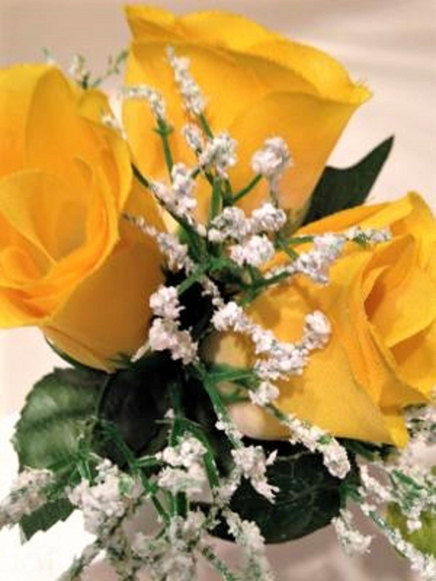 Niche / Crypt Silk Flower arrangement of Yellow Rose Baby's Breath Ivy - NO Vase