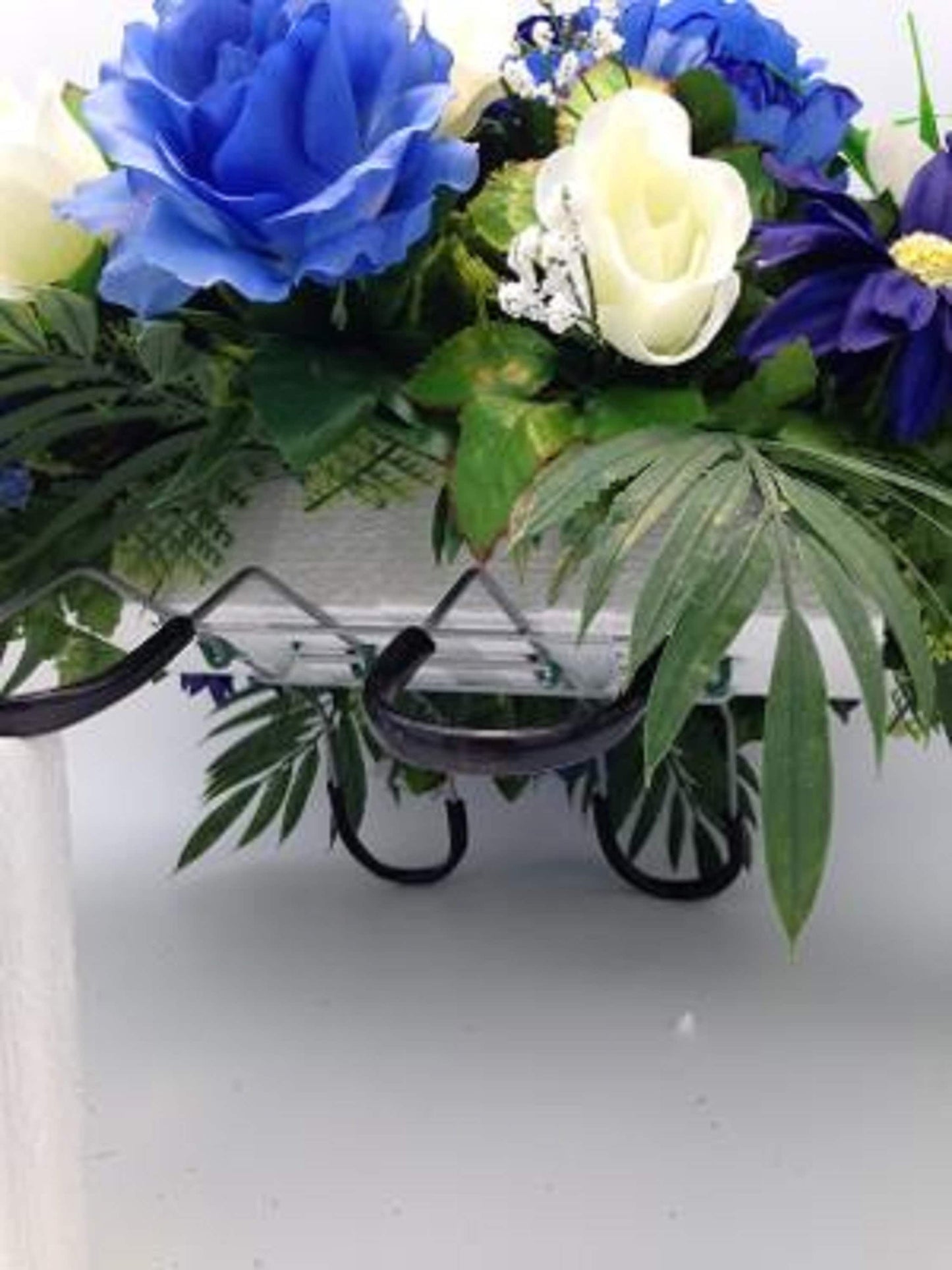 FLOWER Cemetery SADDLE in Deluxe Silk BLUE for Grave-site Presentation in Remembrance of Loved Ones.
