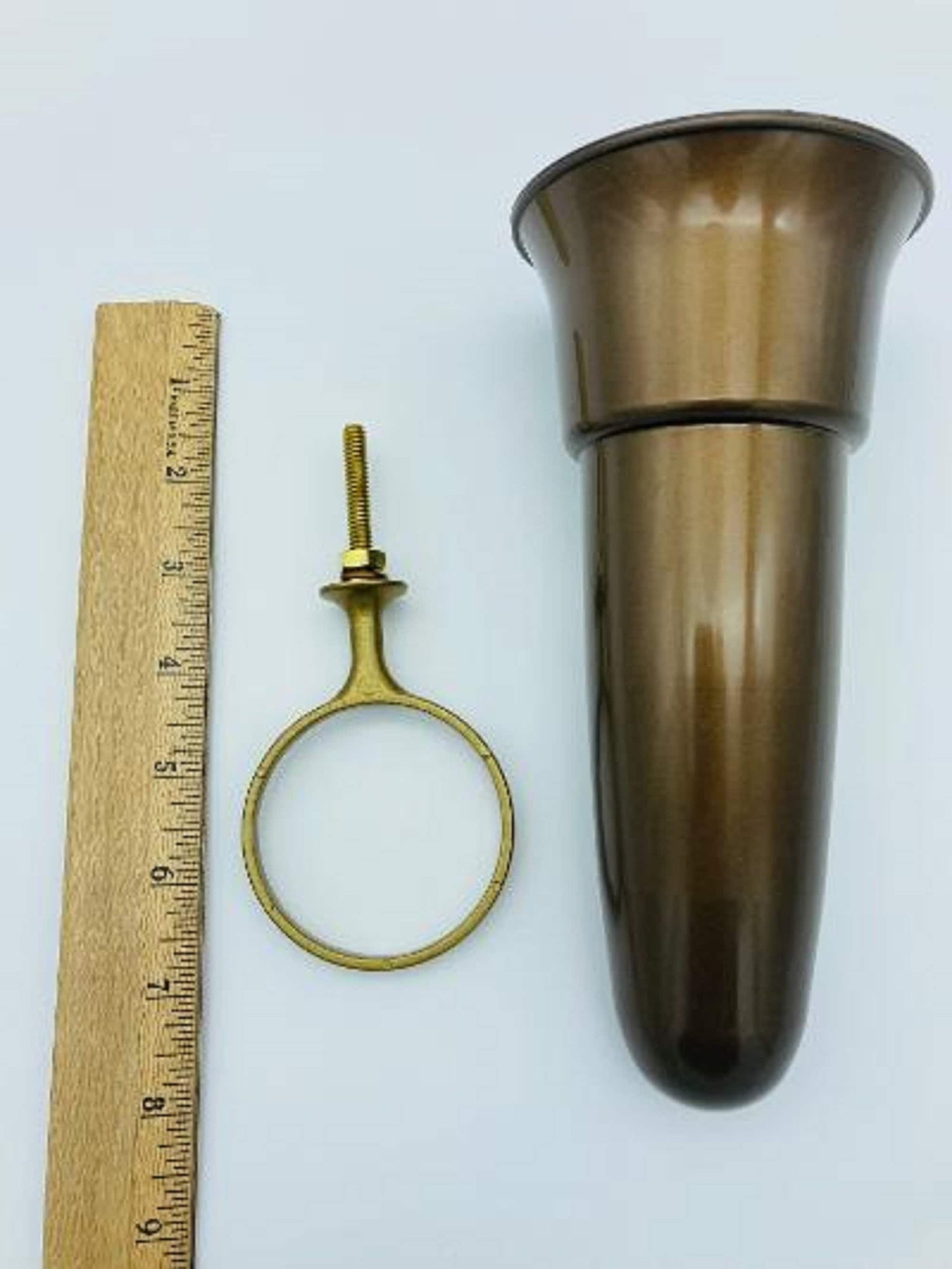 Crypt / Mausoleum  Flower Bronze Color Vase - 7.75 IN Standard Old GOLD Ring Support -