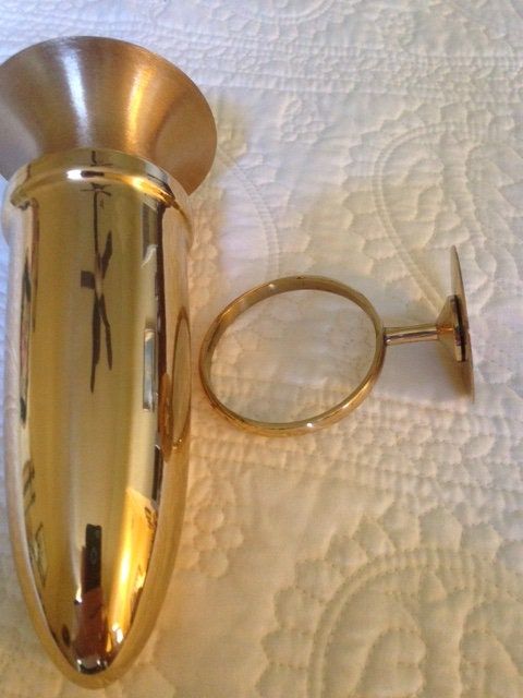 Crypt Mausoleum Niche Vase - Bronze Metal 7 Inch - Epoxy Mount Disc Base -