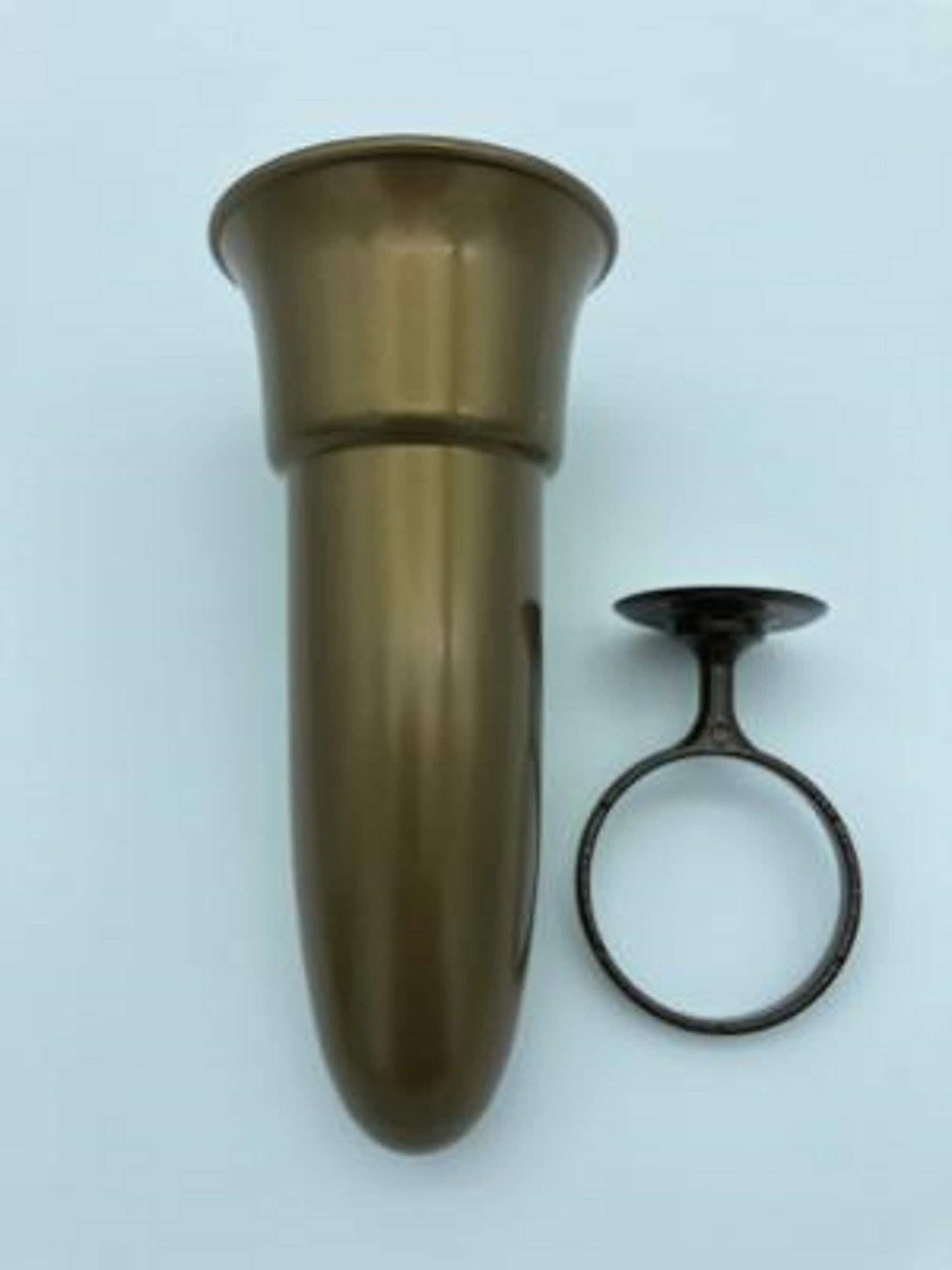 Crypt / Mausoleum  Flower GOLD Vase - 7.75 IN  Brown /  Bronze  w/ 2 IN Disc Base Ring Support -
