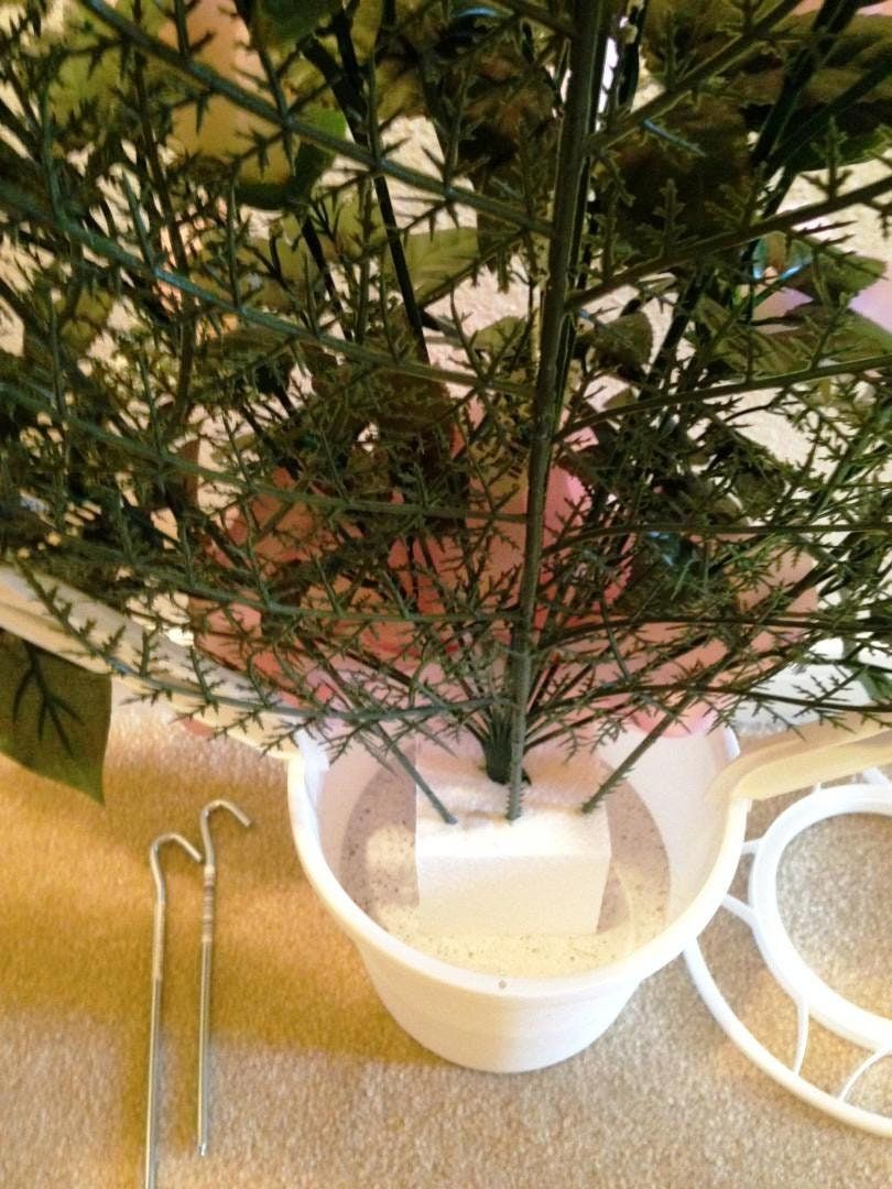 Cemetery Silk Flower PINK ROSEBUDS and Hoop Handle Basket for Grave-site Presentation in Remembrance of Loved Ones -