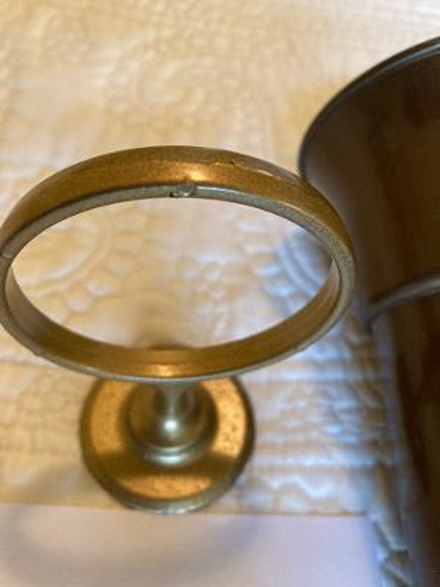 Mausoleum Bronze Crypt Vase 8 inch Old GOLD Ring Disc Base (epoxy) Support (7.75 IN)