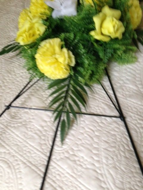 Artificial FLOWER SPRAY in Deluxe Yellow Easel Mount for Grave-site Presentation in Remembrance of Loved Ones -