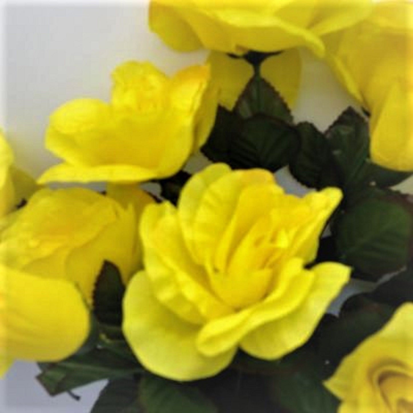 Cemetery Silk Flower Vase YELLOW Open Rose Bouquet