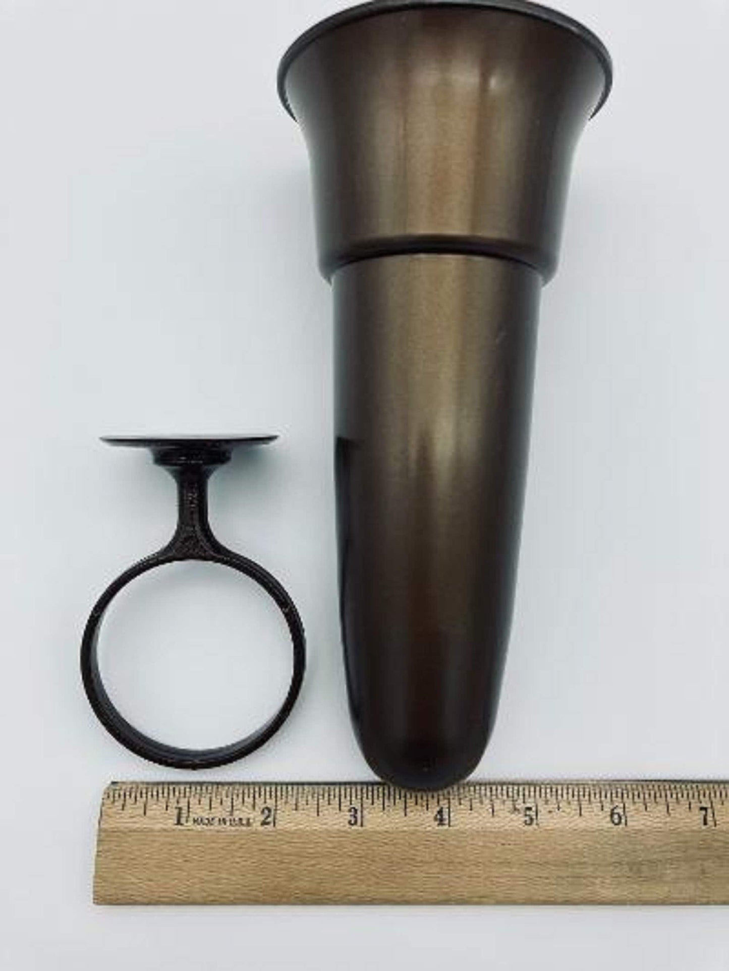 Mausoleum Crypt Brown Vase 8 IN with 2 IN Disc Base Support Ring for epoxy -