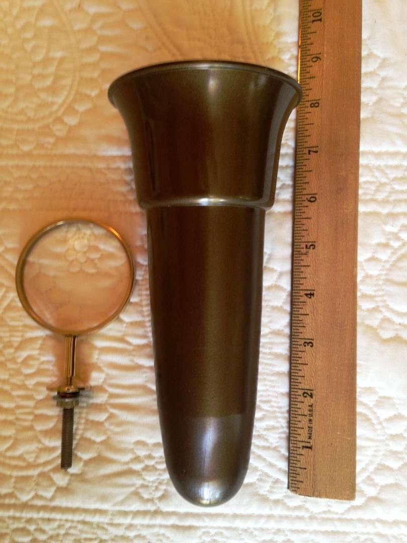 Crypt / Mausoleum  Flower Bown Vase - 7.75 IN Standard Brite BRONZE Metal Ring Support -