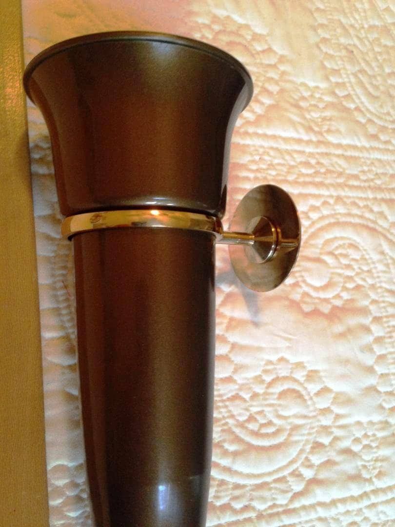 Mausoleum Crypt Brown Vase 8 inch (Epoxy) Disc Base with Brite Jeweler Grade Bronze Metal Ring Support (7.75 IN) -