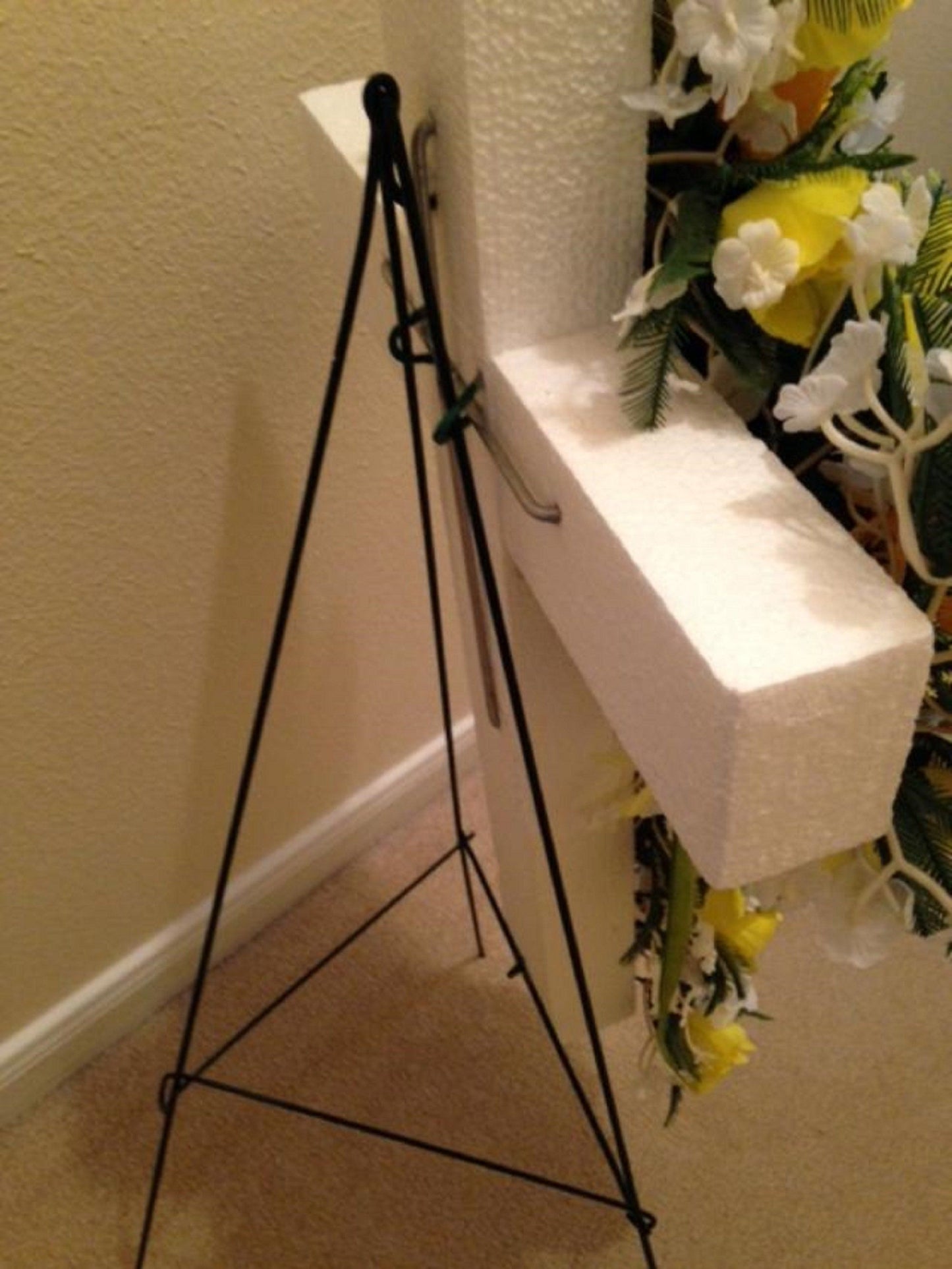 FLOWER Cemetery CROSS Yellow Roses - Carnations on easel for Grave-site Presentation in Remembrance of Loved Ones -