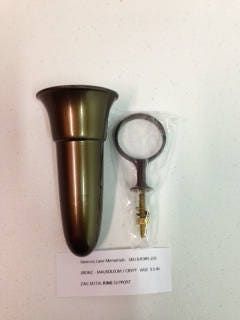 Mausoleum Crypt Brown Vase 5.5 IN  with Std Zinc Metal Bolt Ring Support -