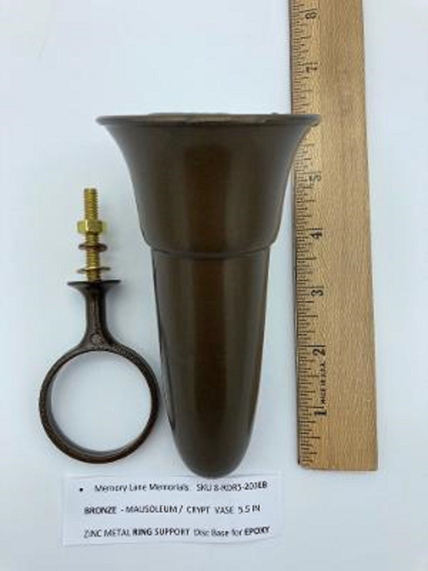 Mausoleum Crypt Brown Vase 5.5 IN  with Std Zinc Metal Bolt Ring Support -