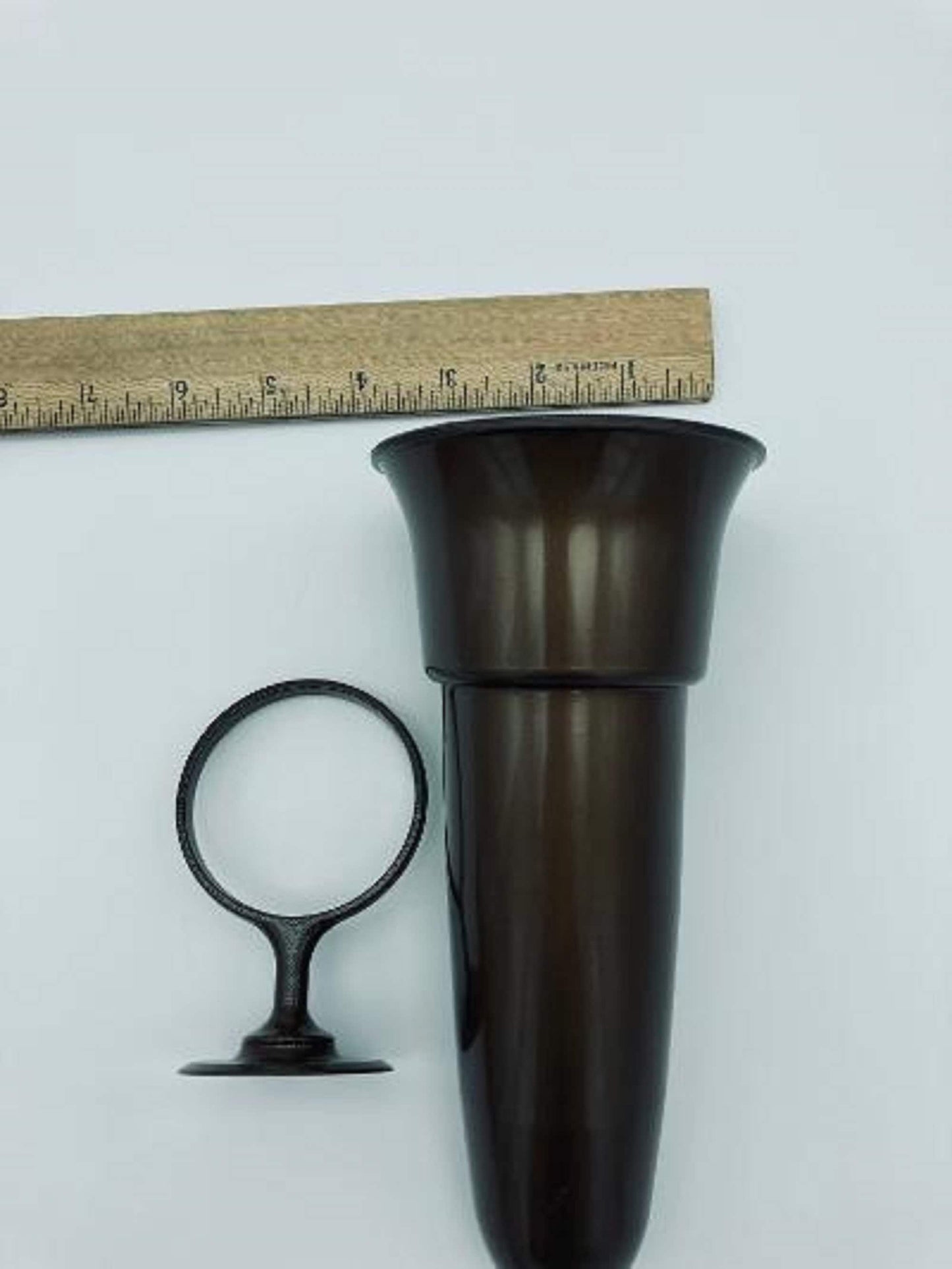 Mausoleum Crypt Brown Vase 8 IN with 2 IN Disc Base Support Ring for epoxy -