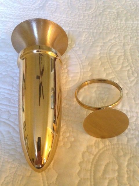 CUSTOM ENGRAVED Crypt Mausoleum Niche Vase - Bronze Metal 7 Inch - Add 3 Personal Engraved Initials