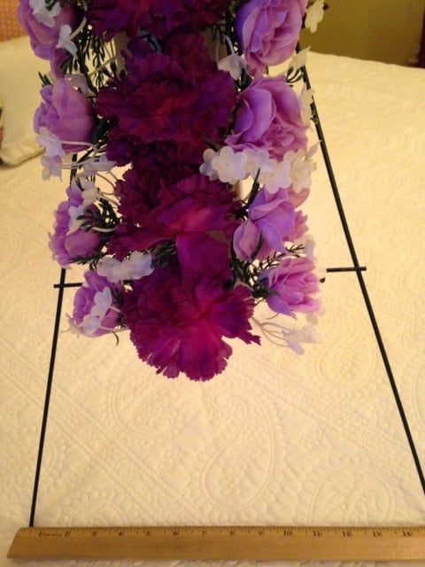 Cemetery Flower CROSS on Easel in Silk Purple Roses & Carnations for Grave-site Presentation in Remembrance of Loved Ones -