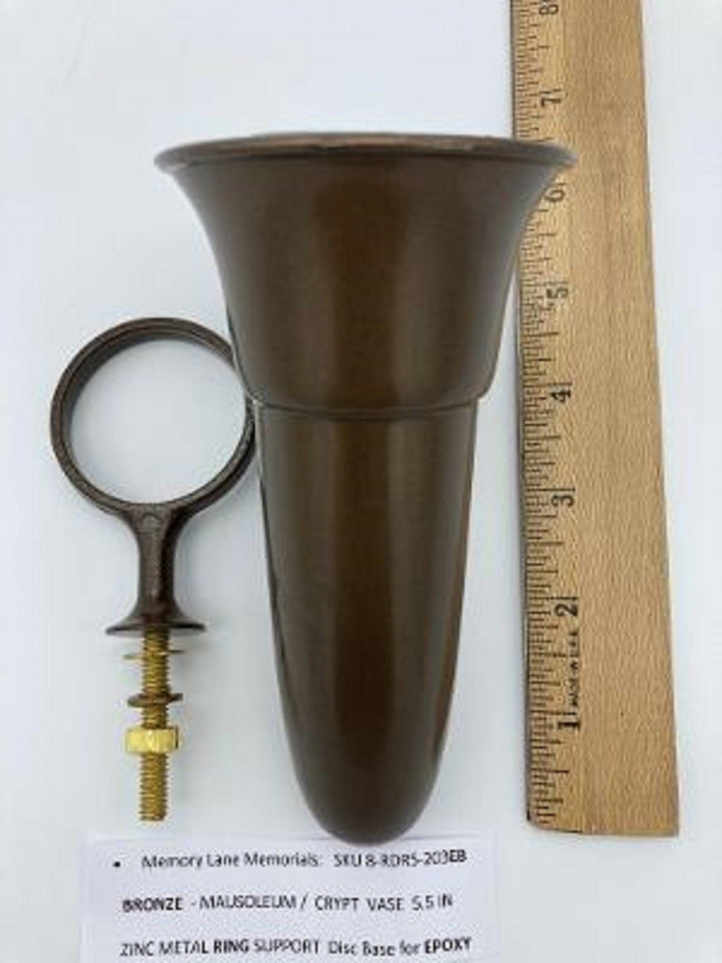 Mausoleum Crypt Brown Vase 5.5 IN  with Std Zinc Metal Bolt Ring Support -