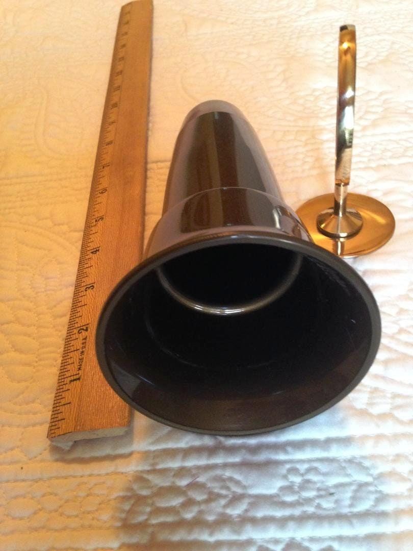 Mausoleum Crypt Brown Vase 8 inch (Epoxy) Disc Base with Brite Jeweler Grade Bronze Metal Ring Support (7.75 IN) -